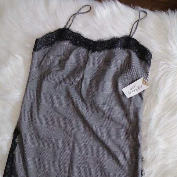 NEW Dex Black Houndstooth Plaid Lace Mini Dress Size Small - Picture 3 of 8